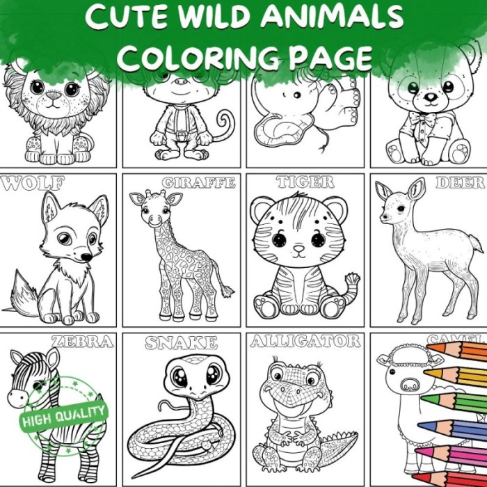 Cute wild animals coloring pages