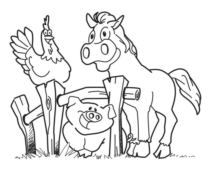 Animals on farm coloring page