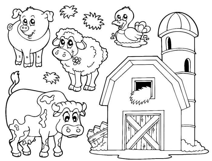 Animals on farm coloring page