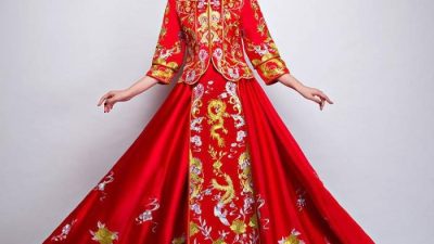 Chinese traditional dress wedding clothing dresses women chinois style gown red qipao long embroidery oriental phoenix cheongsam dragon formal femme