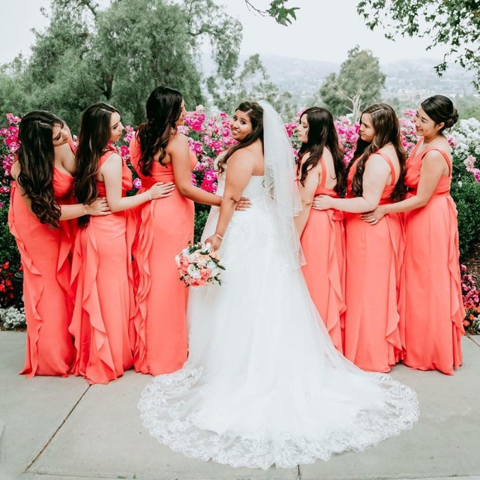 Coral color wedding dress