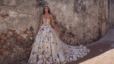 Colorful floral wedding dress