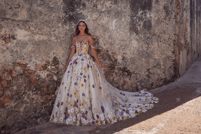 Colorful floral wedding dress