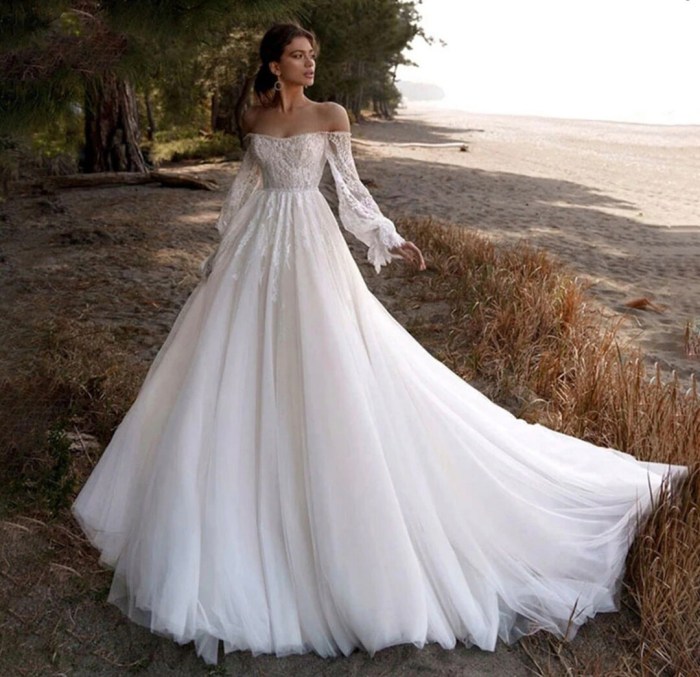 Lace off the shoulder wedding dress